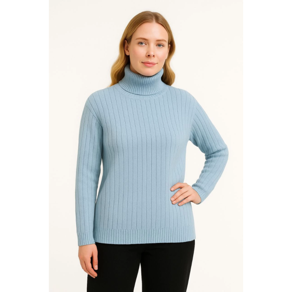 Lucky Life Balıkcı Yaka Bağazlı Triko Kazak Pamuklu Kalın Fitilli