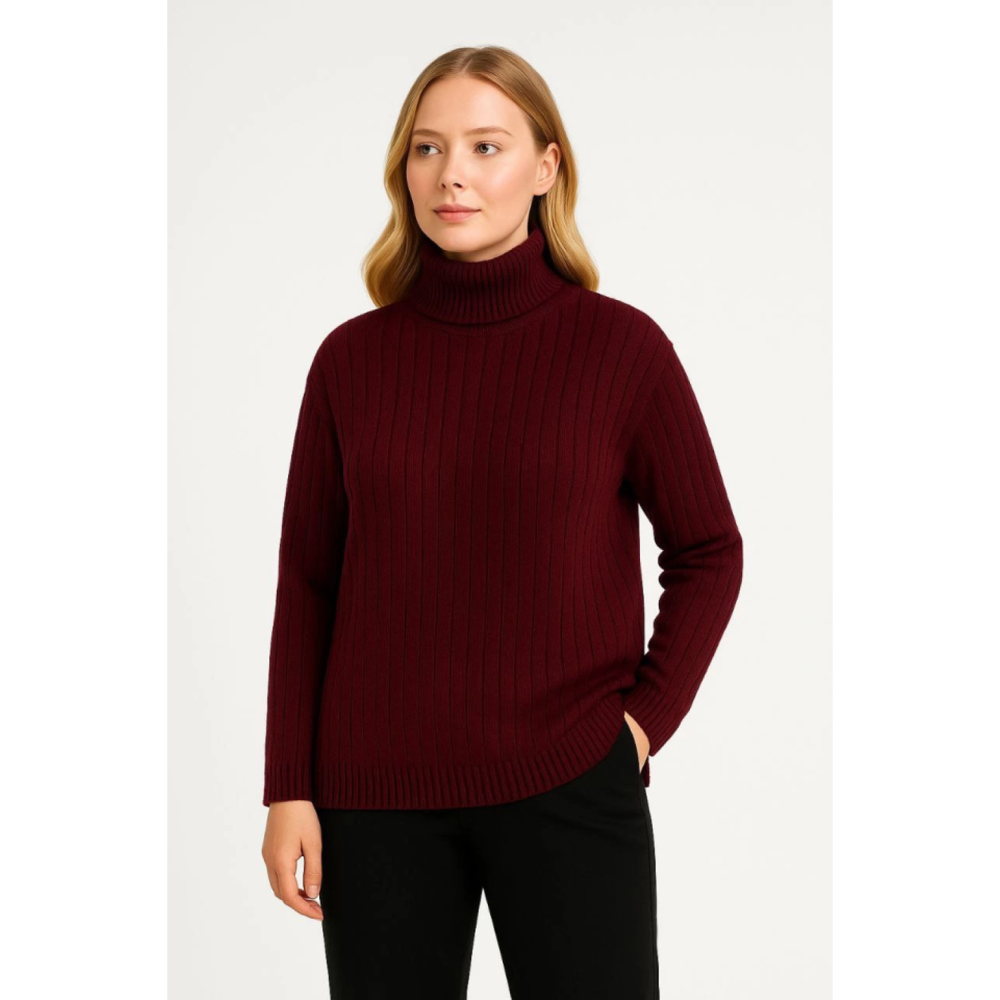 Lucky Life Balıkcı Yaka Bağazlı Triko Kazak Pamuklu Kalın Fitilli