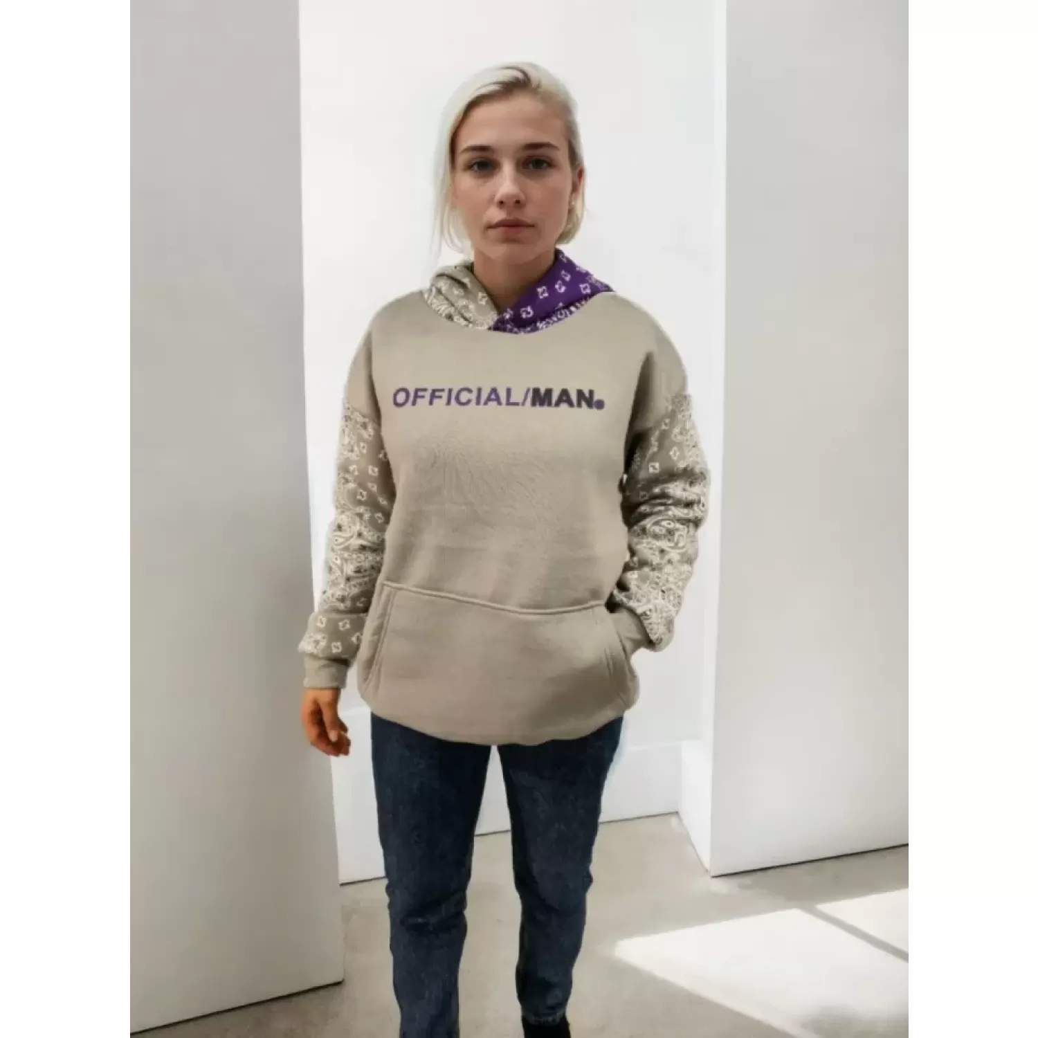 Lucky Life Baskılı Kapüşonlu Sweatshirt - Gri