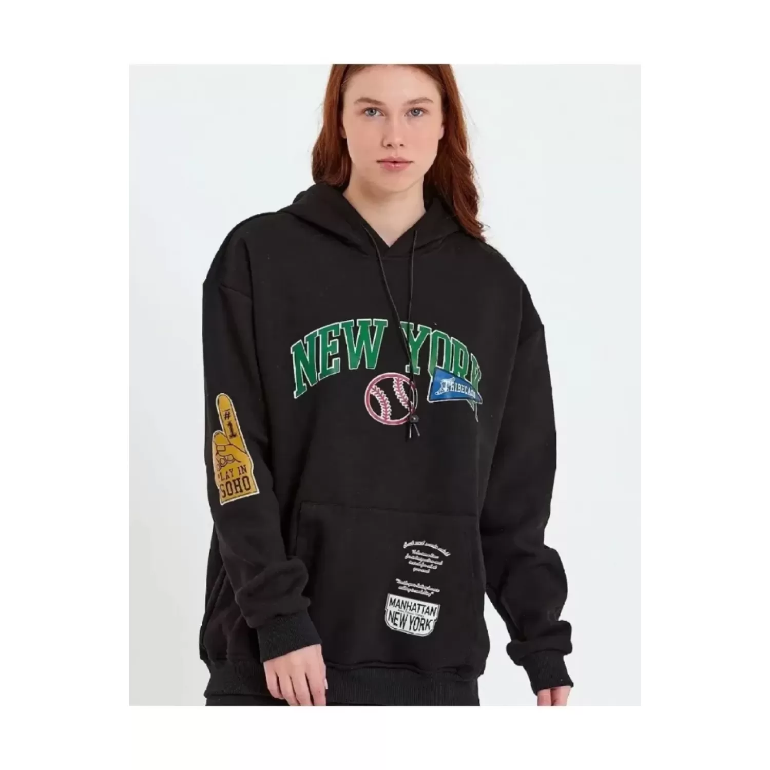 Lucky Life Baskılı Kapüşonlu Sweatshirt - Siyah