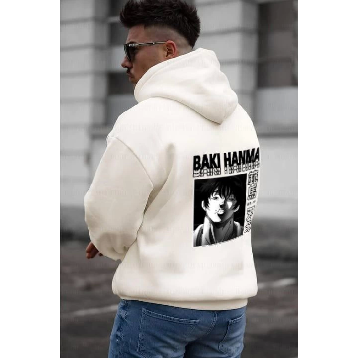 Lucky Life Erkek Baskılı Kapüşonlu Ve Kordon İpli Sweat - Beyaz