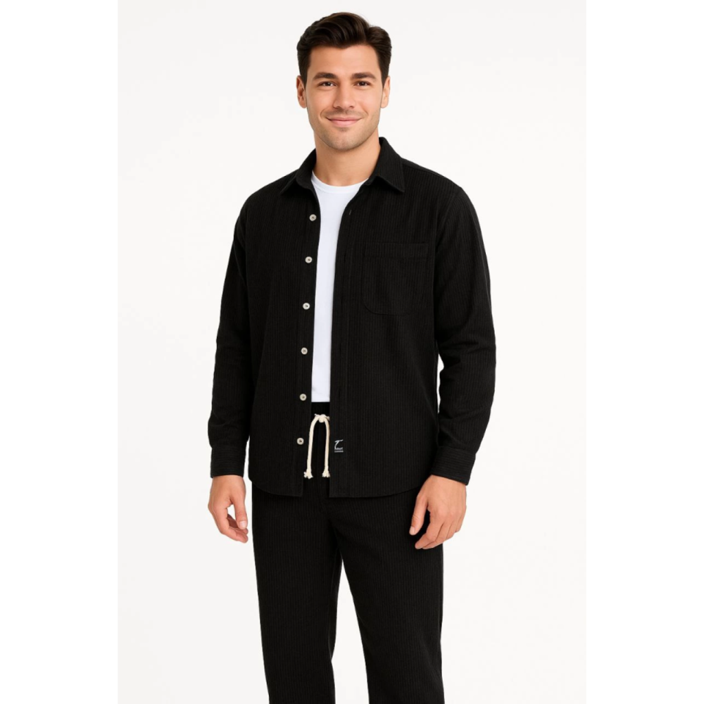 Lucky Life Erkek Kadife Oversize Takım – Gömlek Ve Pantolon İkili