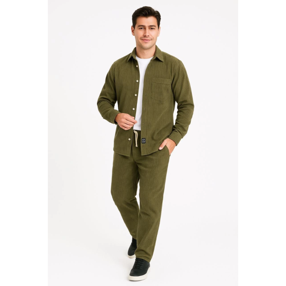 Lucky Life Erkek Kadife Oversize Takım – Gömlek Ve Pantolon İkili