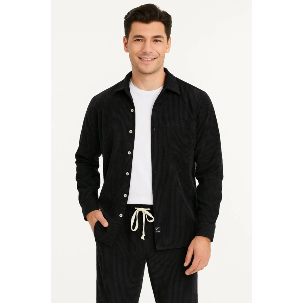 Lucky Life Erkek Kadife Oversize Takım – Gömlek Ve Pantolon İkili