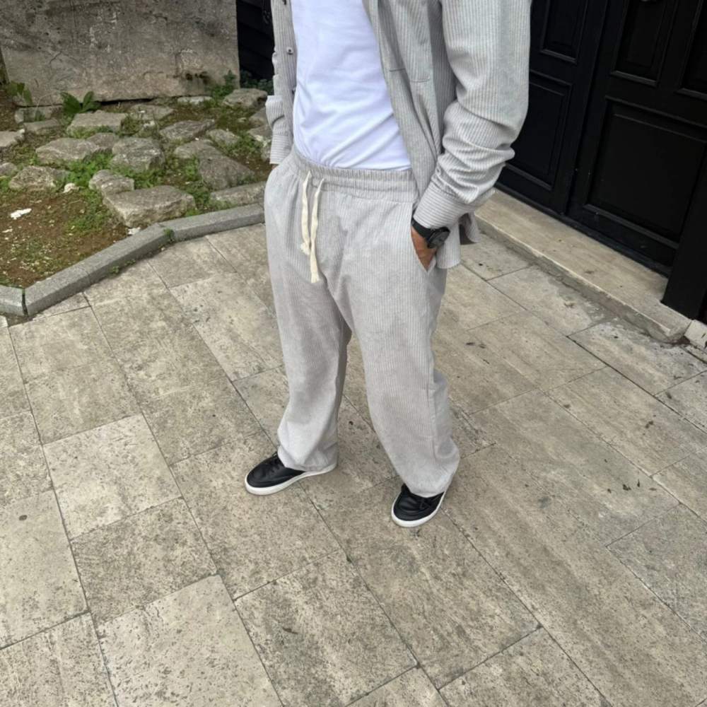 Lucky Life Erkek Kadife Oversize Takım – Gömlek Ve Pantolon İkili