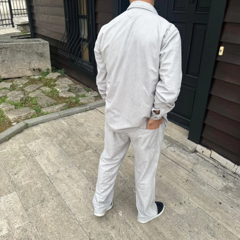 Lucky Life Erkek Kadife Oversize Takım – Gömlek Ve Pantolon İkili