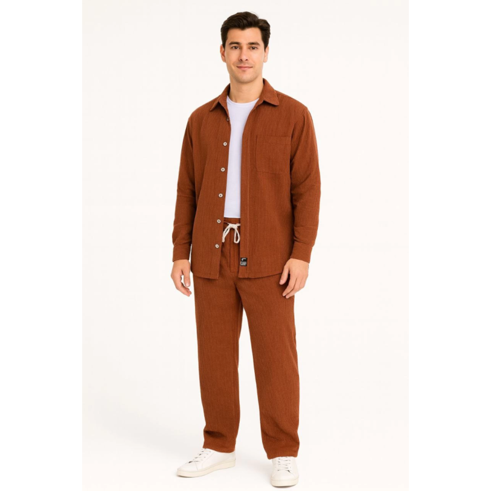 Lucky Life Erkek Kadife Oversize Takım – Gömlek Ve Pantolon İkili