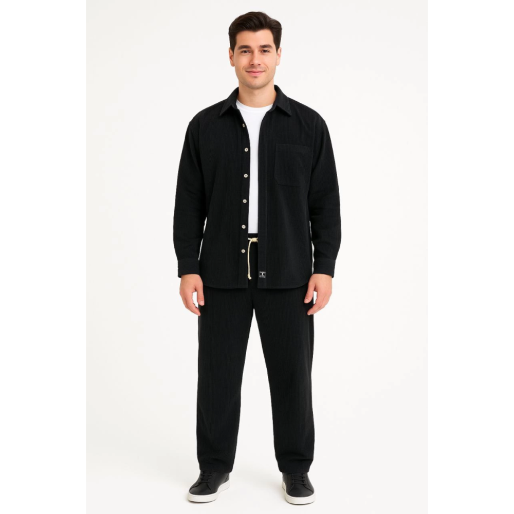 Lucky Life Erkek Kadife Oversize Takım – Gömlek Ve Pantolon İkili