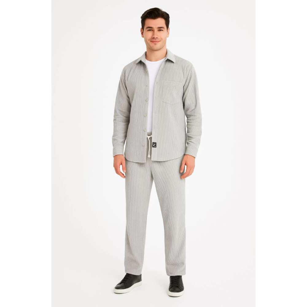 Lucky Life Erkek Kadife Oversize Takım – Gömlek Ve Pantolon İkili