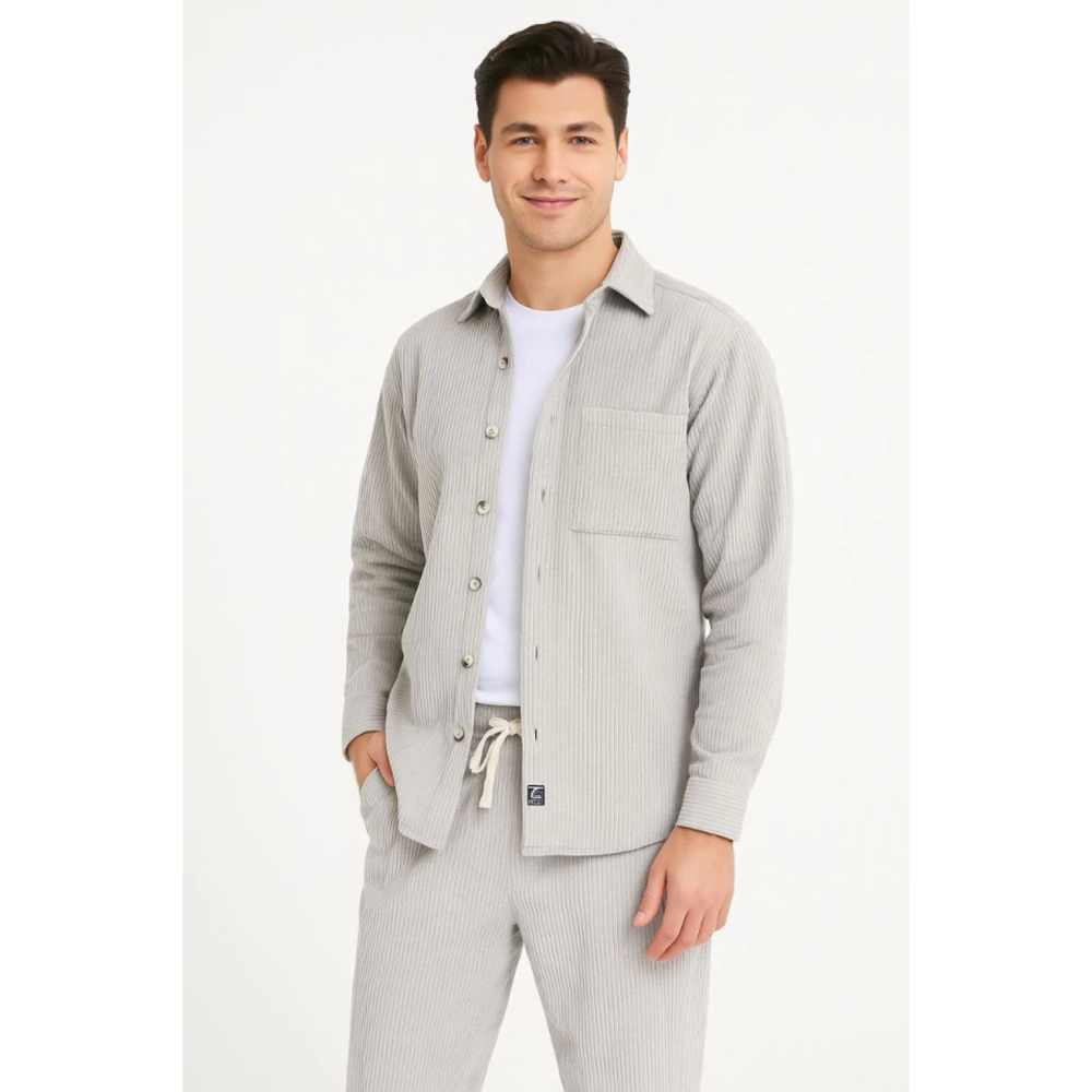 Lucky Life Erkek Kadife Oversize Takım – Gömlek Ve Pantolon İkili