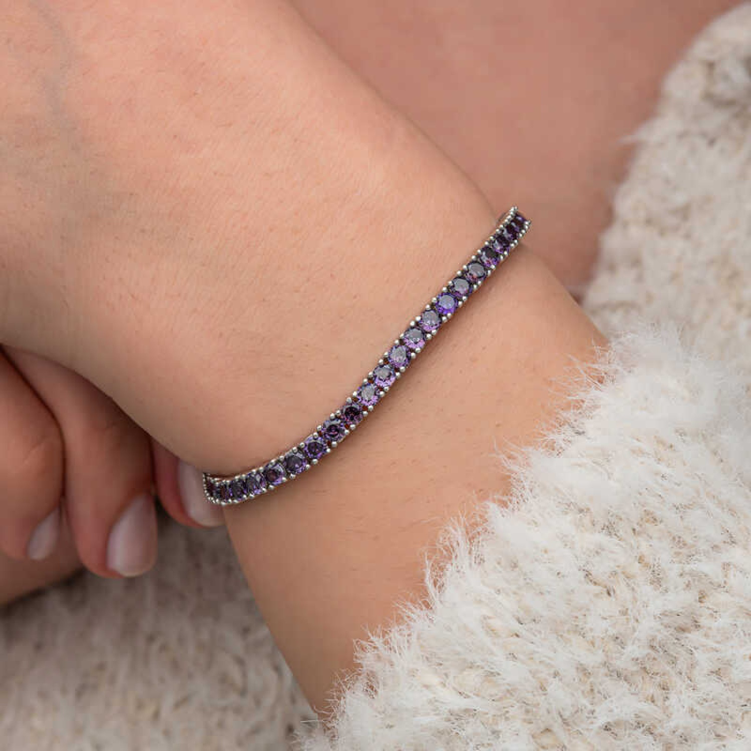 Lucky Life Gümüş Mor Zirkon Taşlı Su Yolu Kadın Bileklik