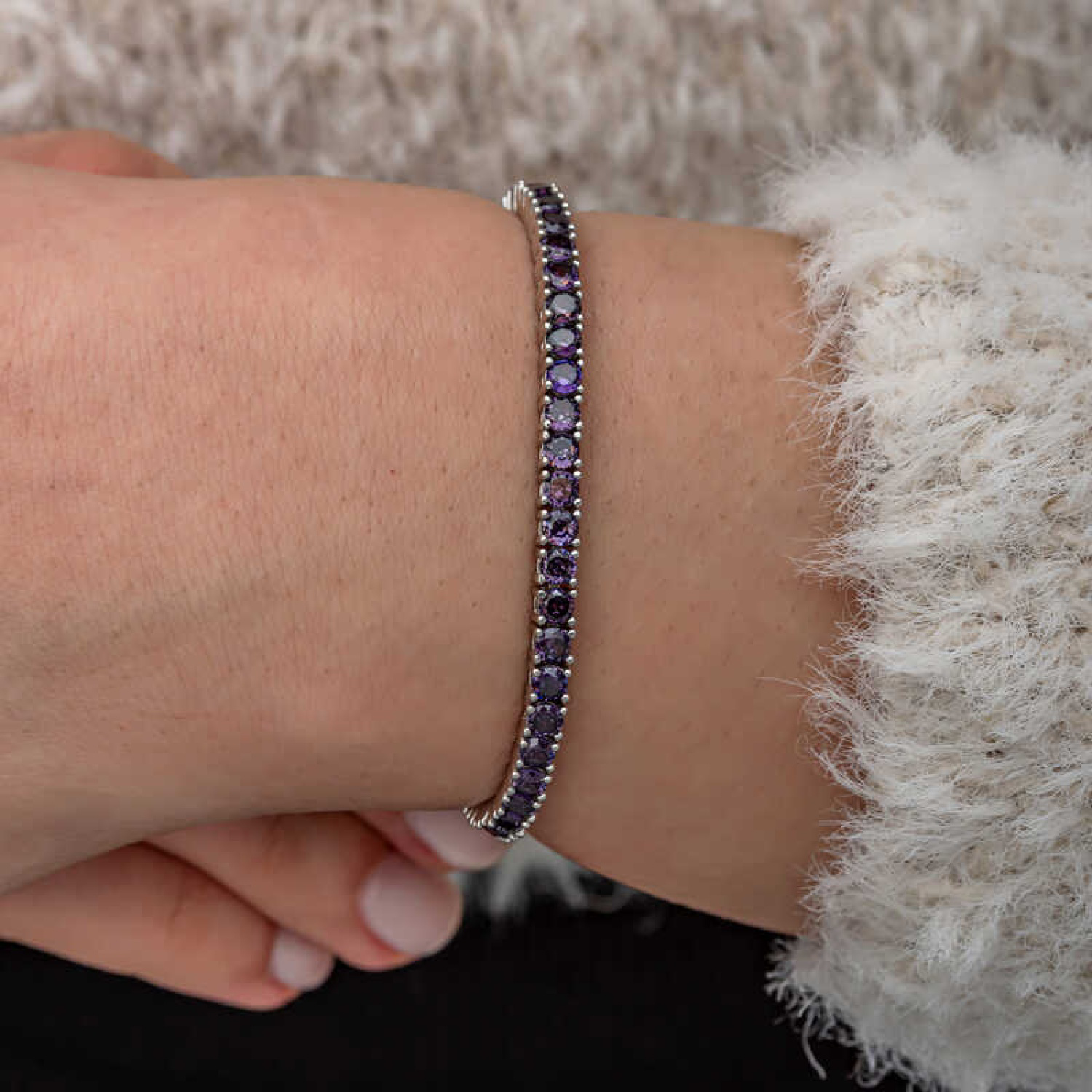 Lucky Life Gümüş Mor Zirkon Taşlı Su Yolu Kadın Bileklik