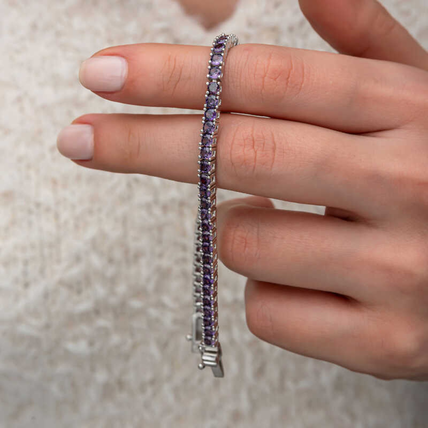 Lucky Life Gümüş Mor Zirkon Taşlı Su Yolu Kadın Bileklik