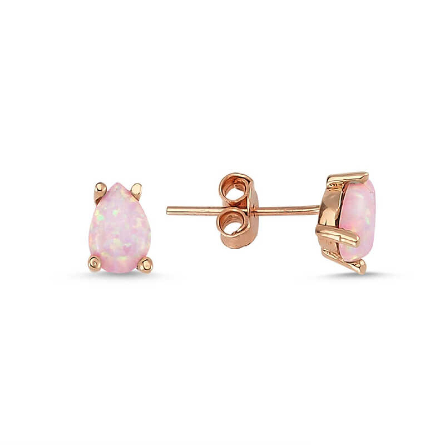 Lucky Life ​Gümüş Damla Pembe Opal Taş Küpe