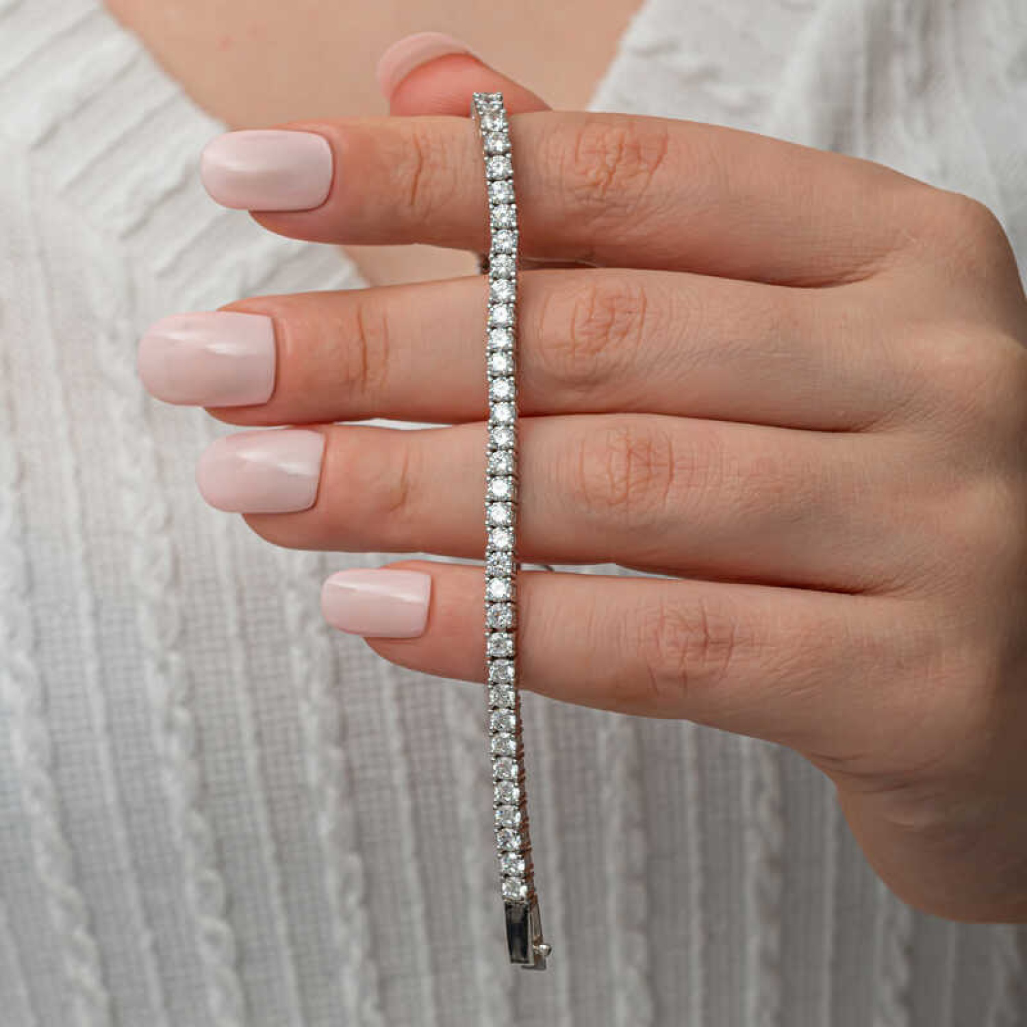 Lucky Life Gümüş 3.5 mm Beyaz Taşlı Su Yolu Kadın Bileklik