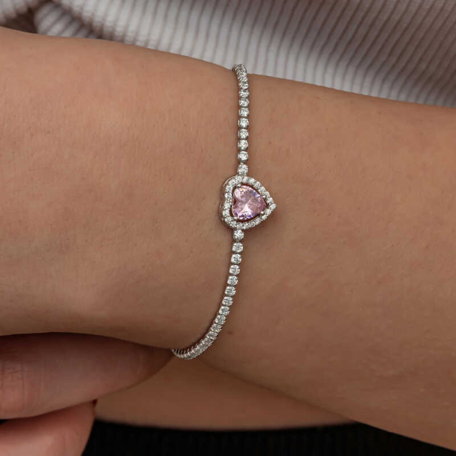 Lucky Life Gümüşh  Kadın Pembe Taşlı Kalpli Su Yolu Bileklik