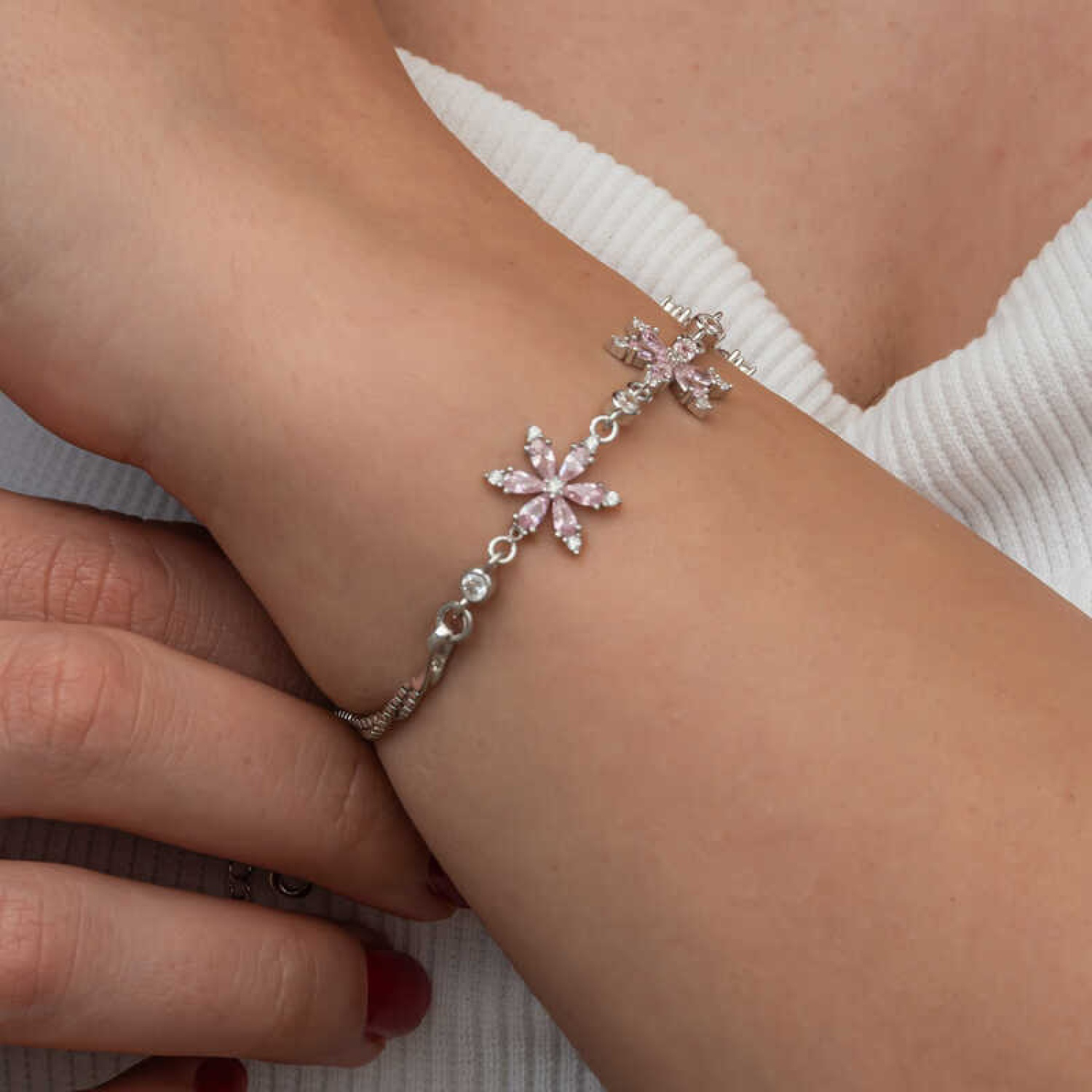 Lucky Life Gümüşh  Kadın Pembe Lotus Çiçeği Kadın Bileklik