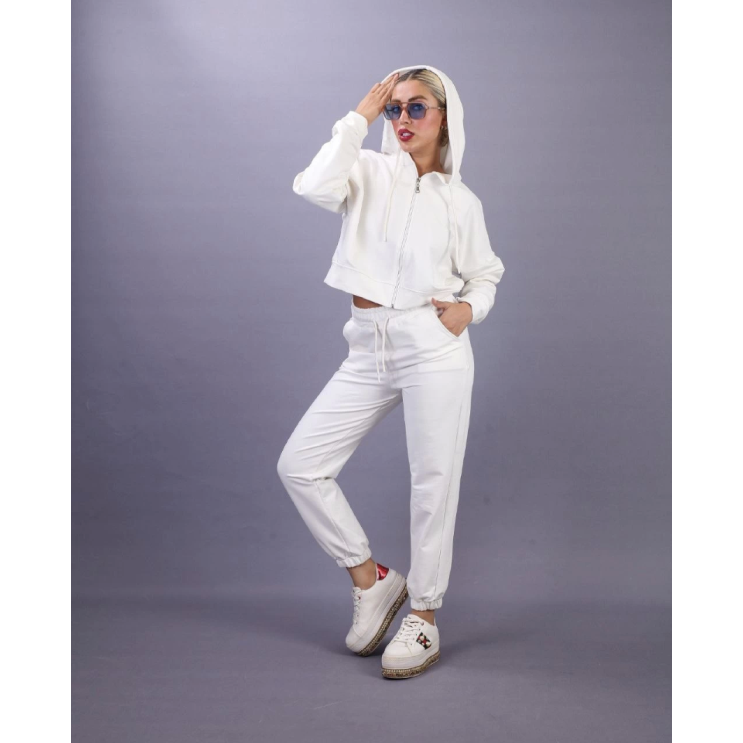 Lucky Life Iki Iplik Kapüşonlu Fermuarlı Crop Oversize Hırka Takı