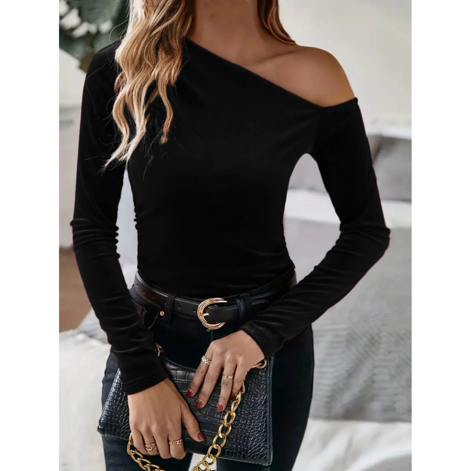 Lucky Life Kadın Uzun Kollu Tek Omuzu Açık Asimetrik Kesim Yaka D Lucky Life Kadın Uzun Kollu Tek Omuzu Açık Asimetrik Kesim Yaka D