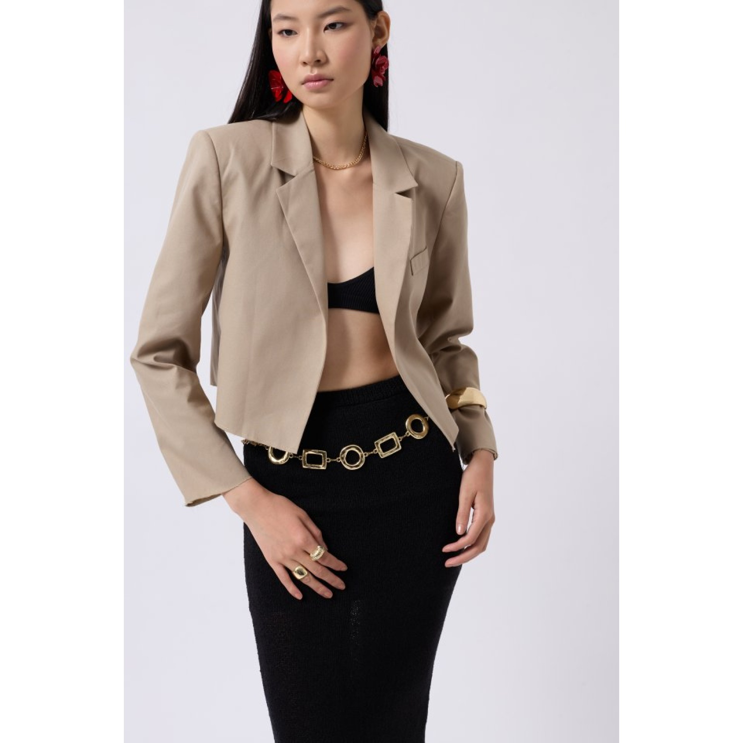 Lucky Life Kadın Crop Keten Blazer Ceket