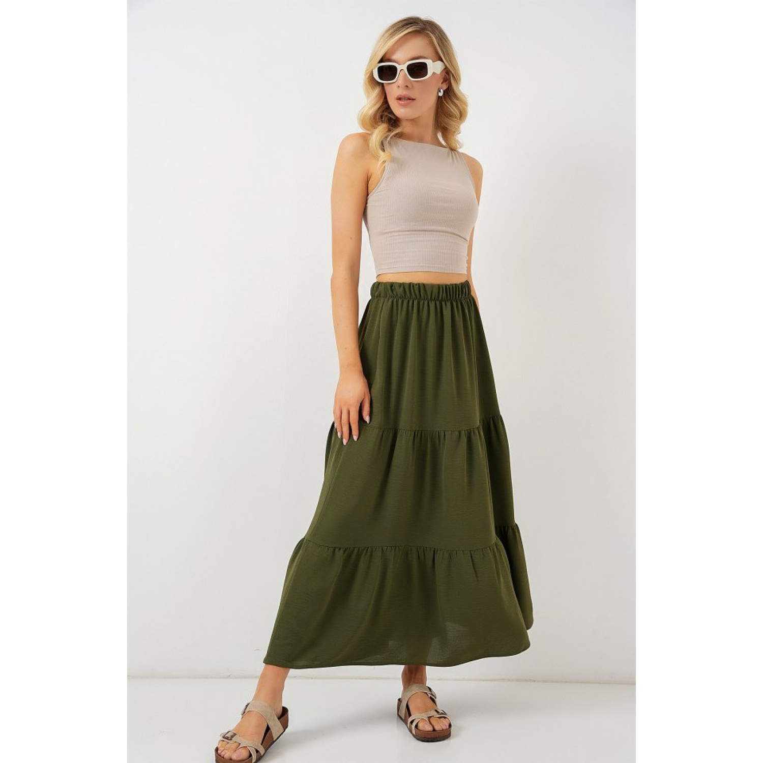 Lucky Life Kadın Ayrobin Uzun Etek 8048 - Haki