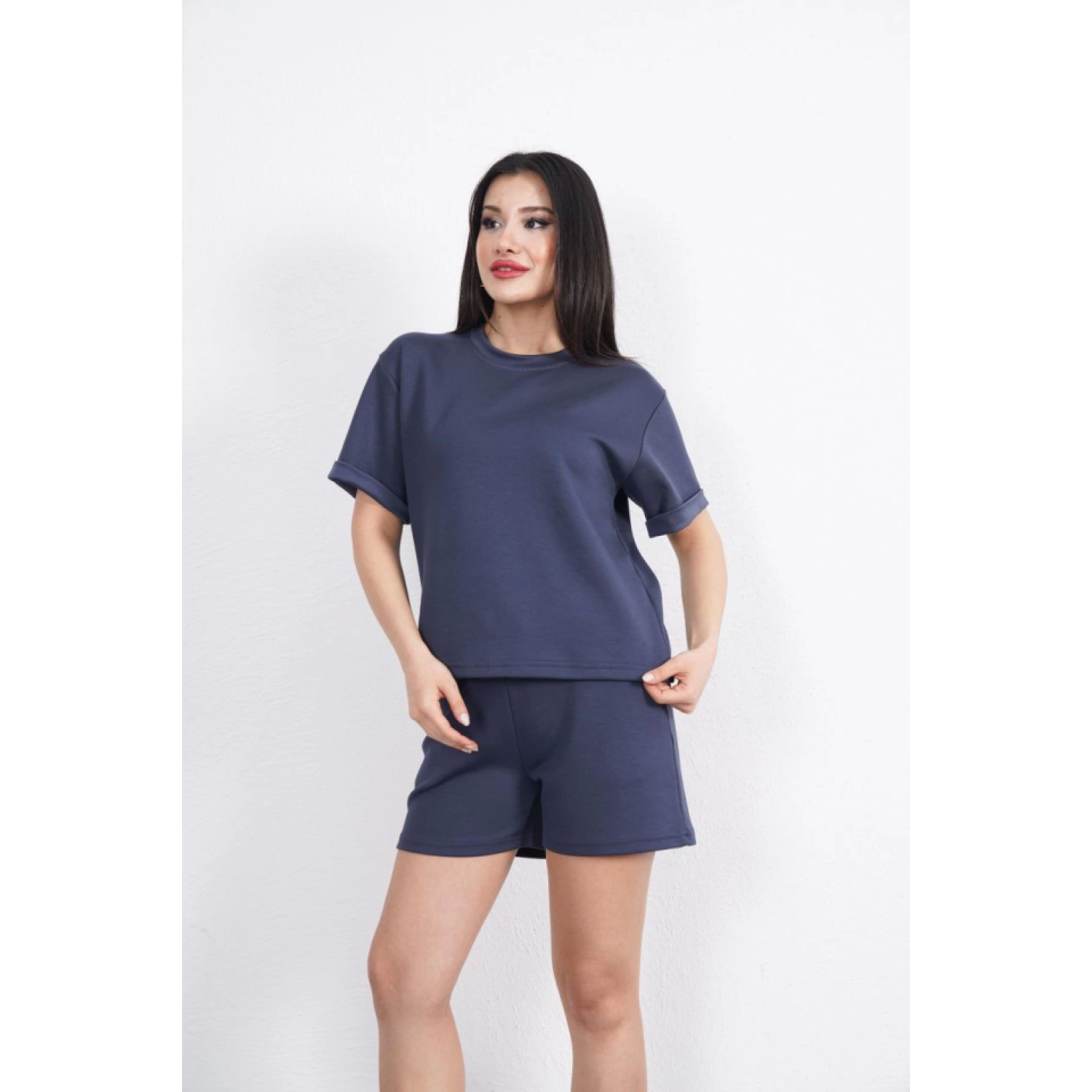Lucky Life Kadın  Yumuşak Dokulu Kumaş Bisiklet Yaka T-shirt Kısa