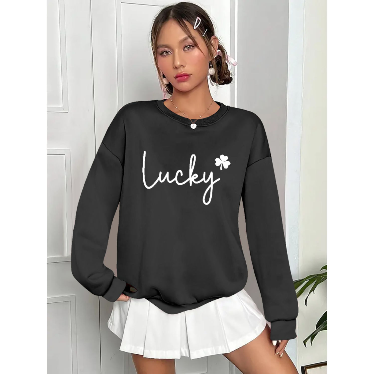 Lucky Life Kadın Uzun Kollu Bisiklet Yaka Viskon Iki Iplik Bluz