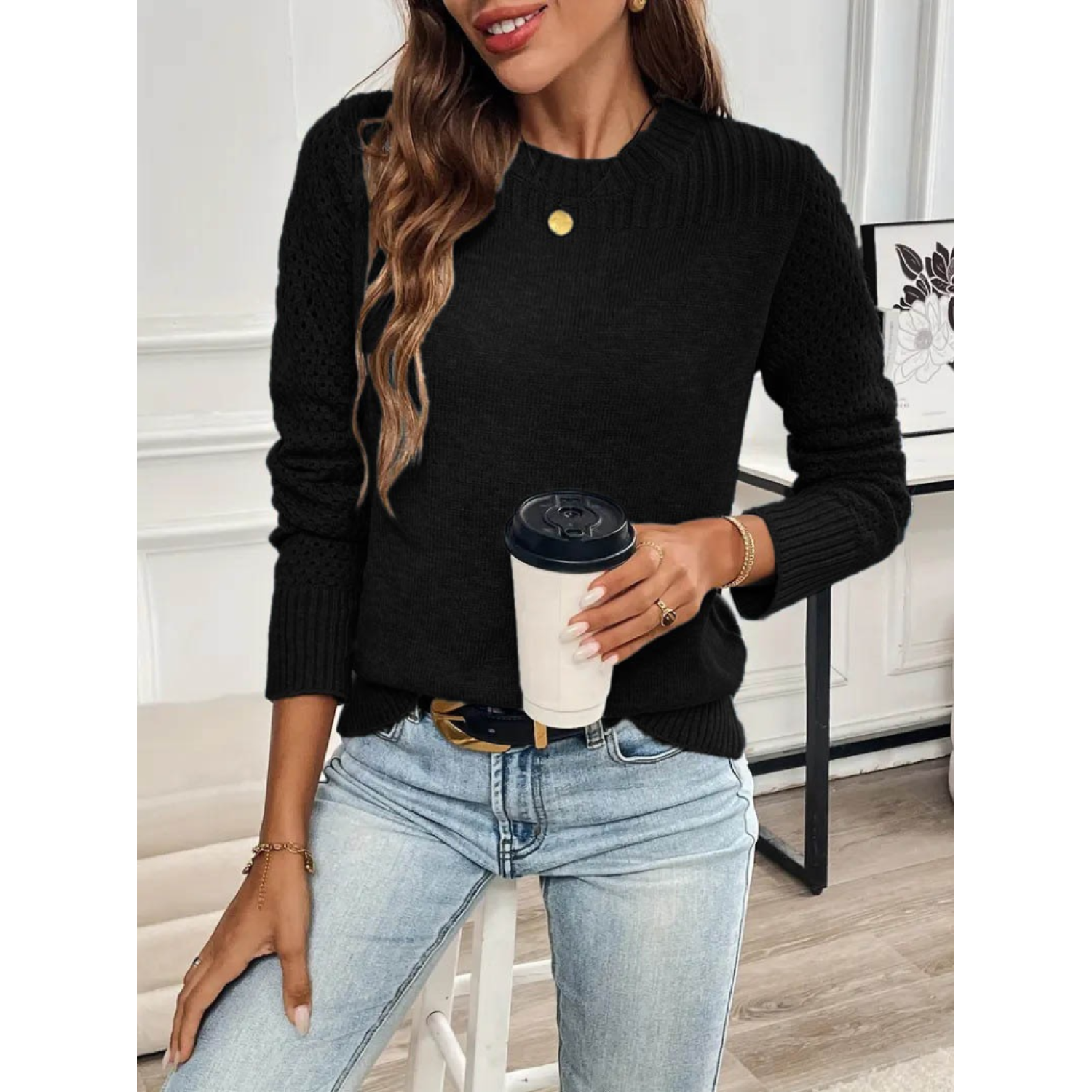 Lucky Life Kadın Uzun Kollu Bisiklet Yaka Triko Bluz