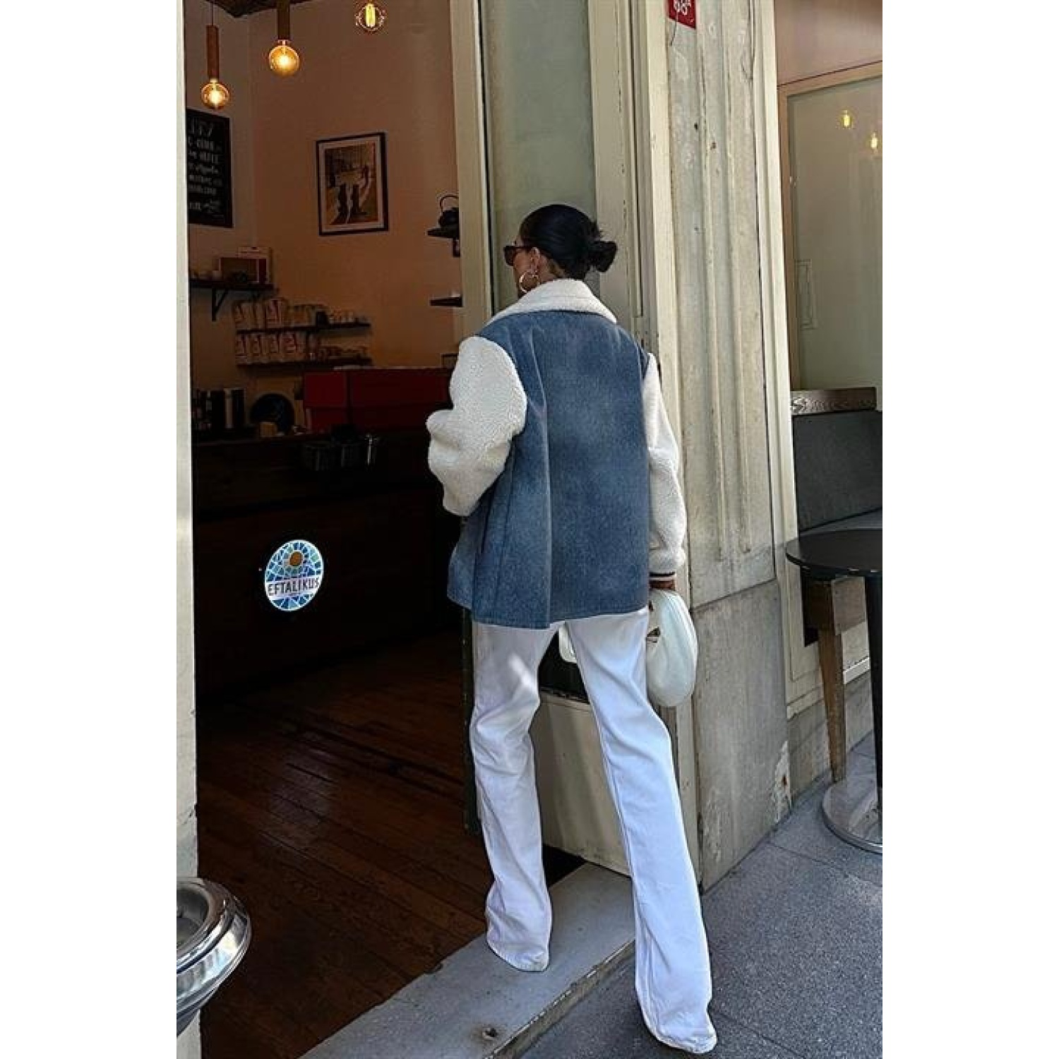 Lucky Life Kadın İçi Kürklü Deri Garnili Denim Görünümlü Ceket
