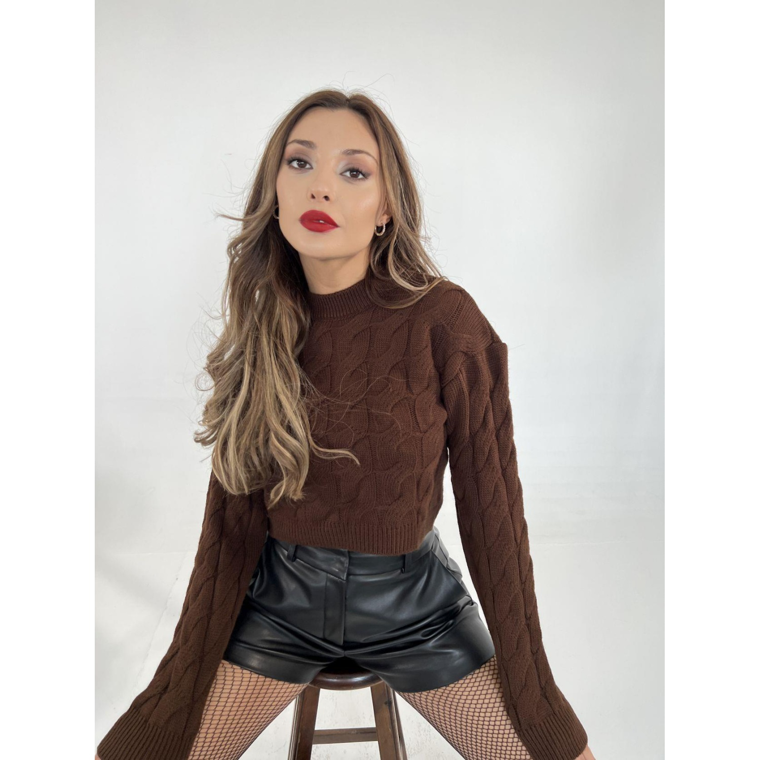 Lucky Life Kadın 24 TRİKO SAÇ ÖRGÜ KAZAK-KAHVE