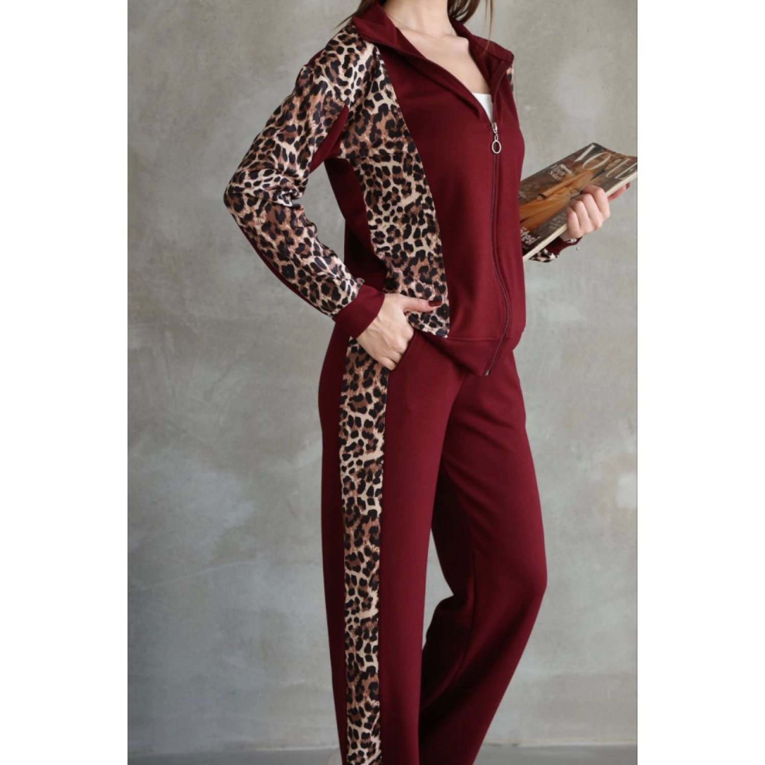 Lucky Life Kadın Modal Yumuşak Dokulu Kumaş Kapüşonlu Leopar Dese