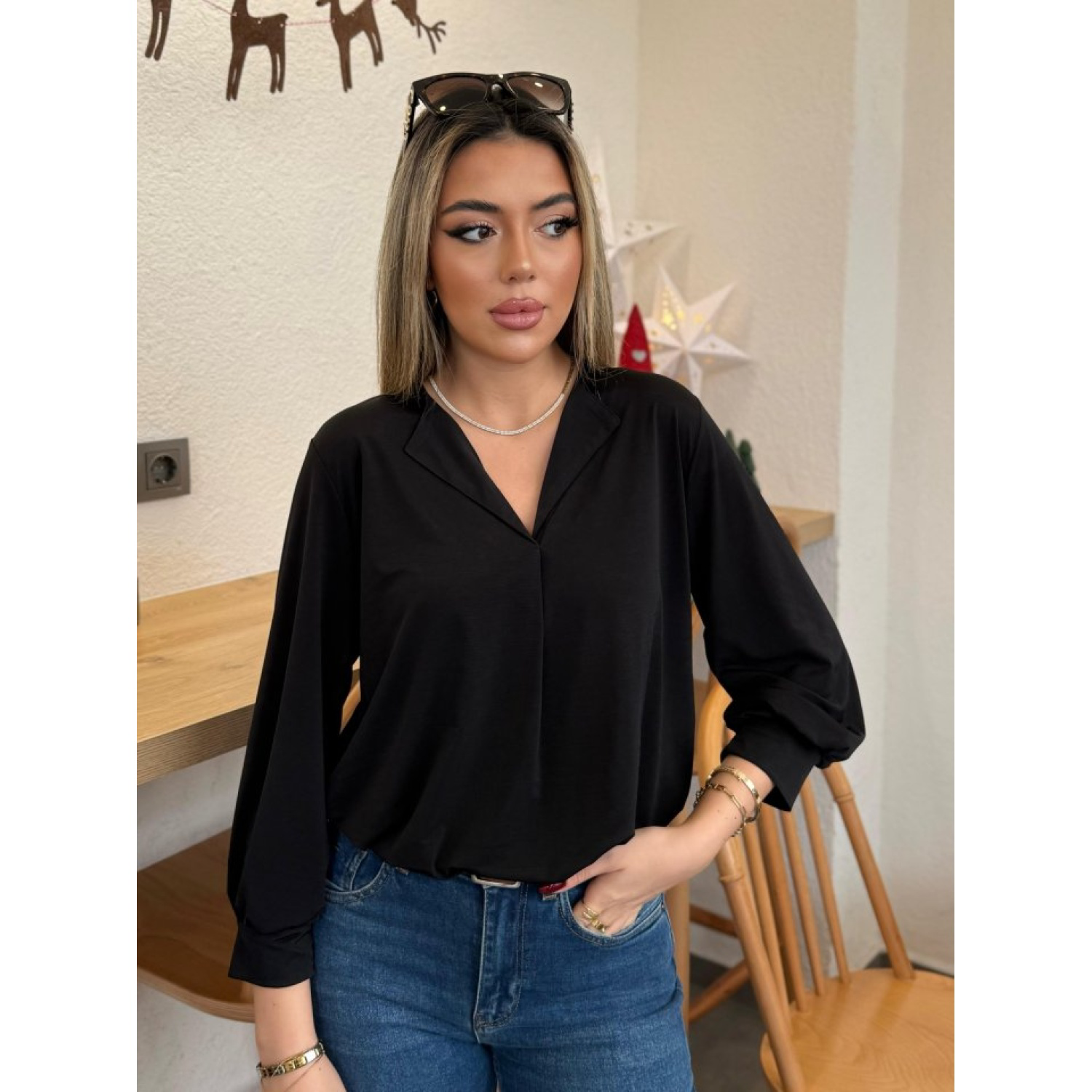 Lucky Life Kadın Uzun Kollu V Yakalı Sandy Bluz