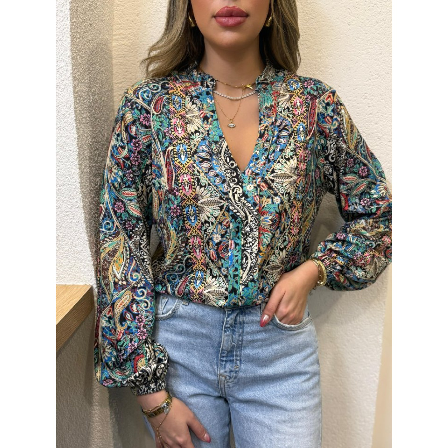 Lucky Life Kadın Uzun Kollu Hakim V Yakalı Salaş Süprem Bluz