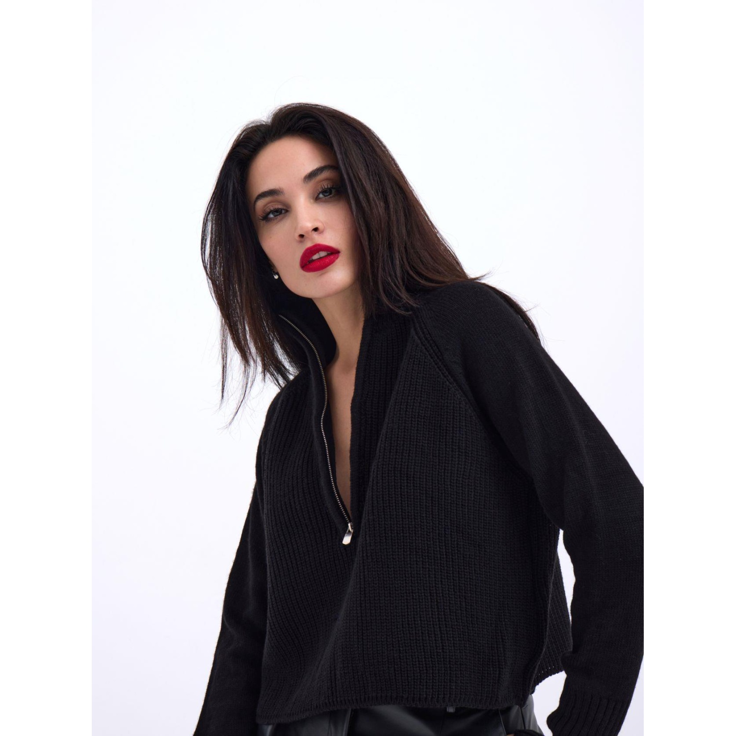 Lucky Life Kadın 09 FERMUARLI KAZAK-SİYAH