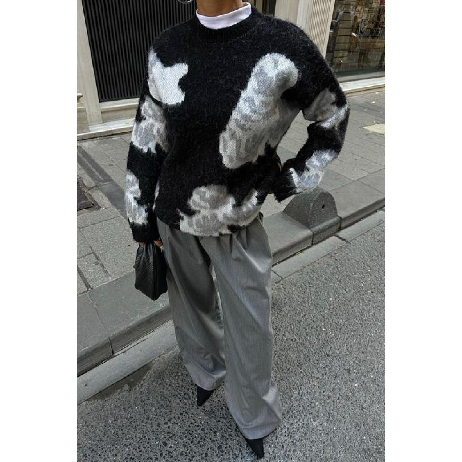 Lucky Life Kadın Desenli Şardonlu Kazak