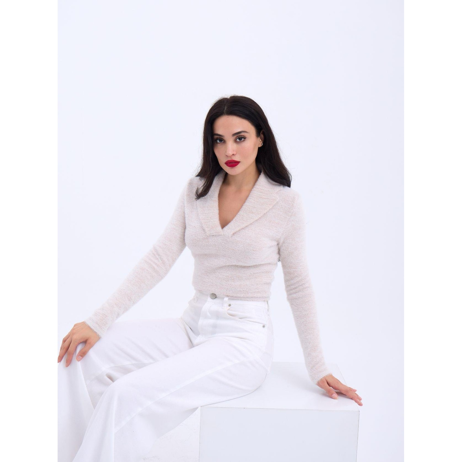 Lucky Life Kadın 531 TRİKO SİMLİ YAKALI CROP-EKRU Lucky Life Kadın 531 TRİKO SİMLİ YAKALI CROP-EKRU