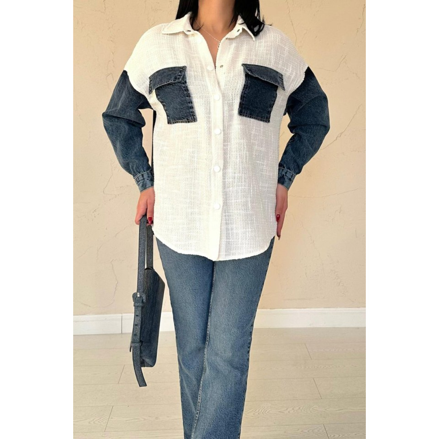 Lucky Life Kadın  Ekru Kot Garnili Ceket