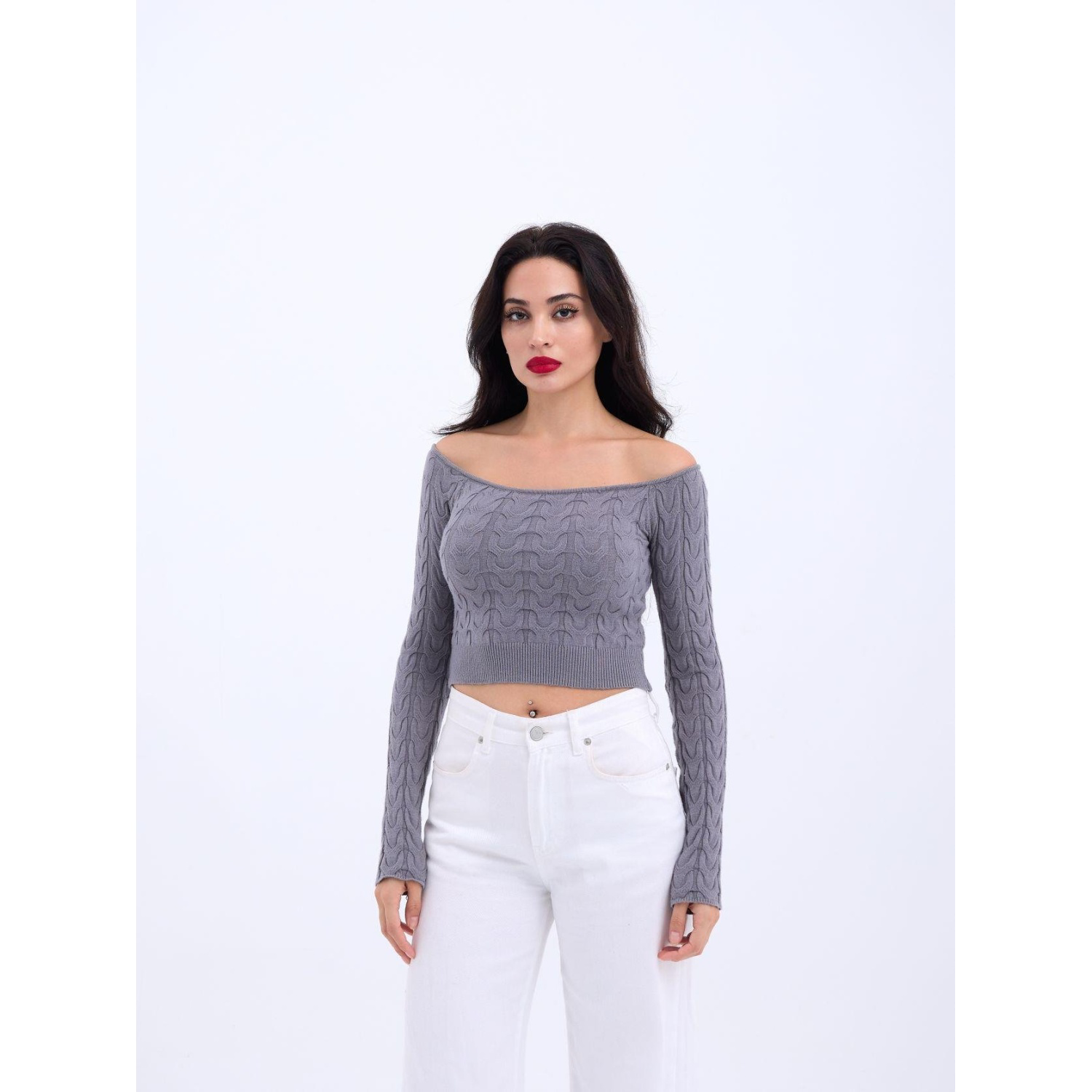 Lucky Life Kadın 241 TRİKO KAYIK YAKA CROP-GRİ Lucky Life Kadın 241 TRİKO KAYIK YAKA CROP-GRİ