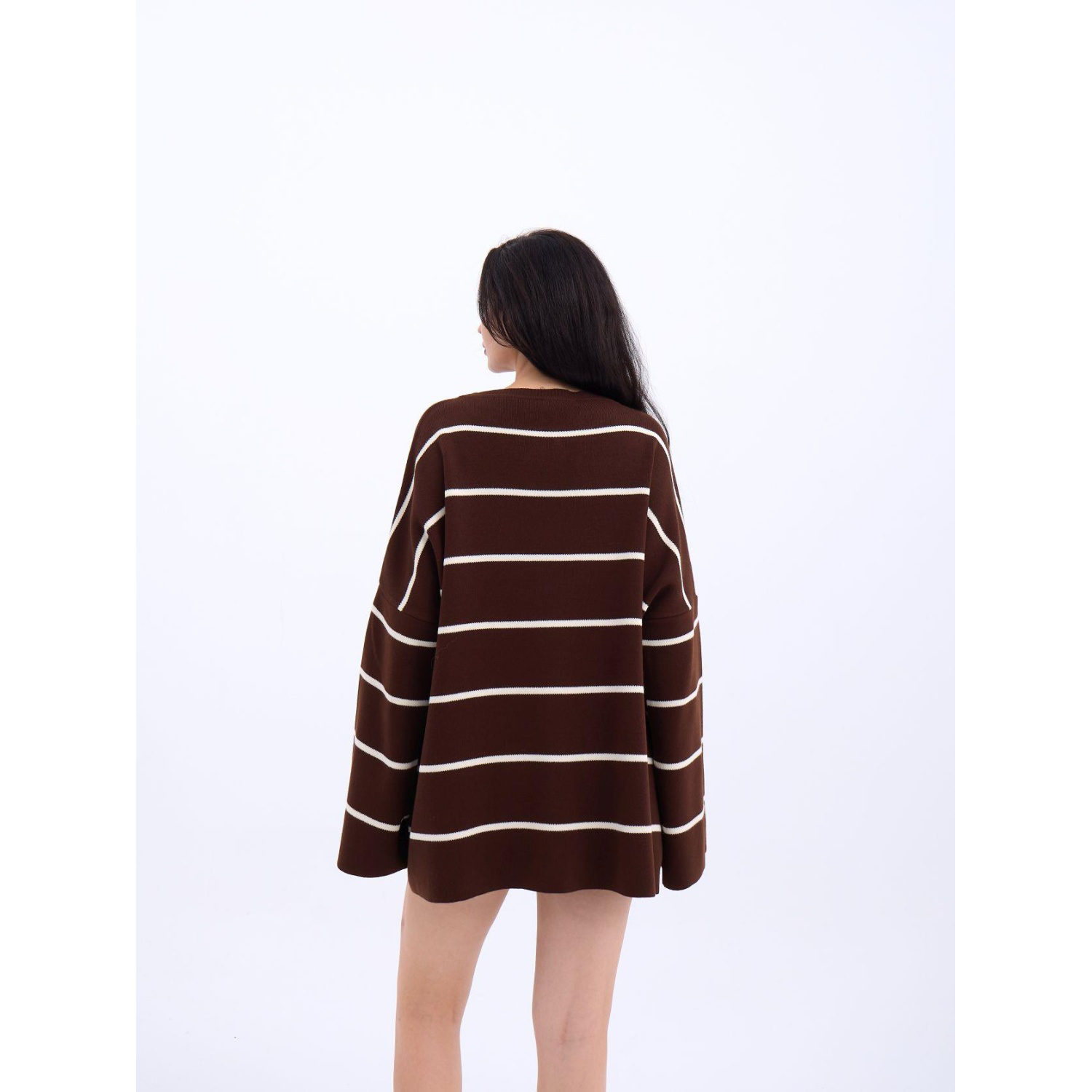 Lucky Life Kadın  ÇİZGİLİ SALAŞ TUNİK-KAHVE-KREM