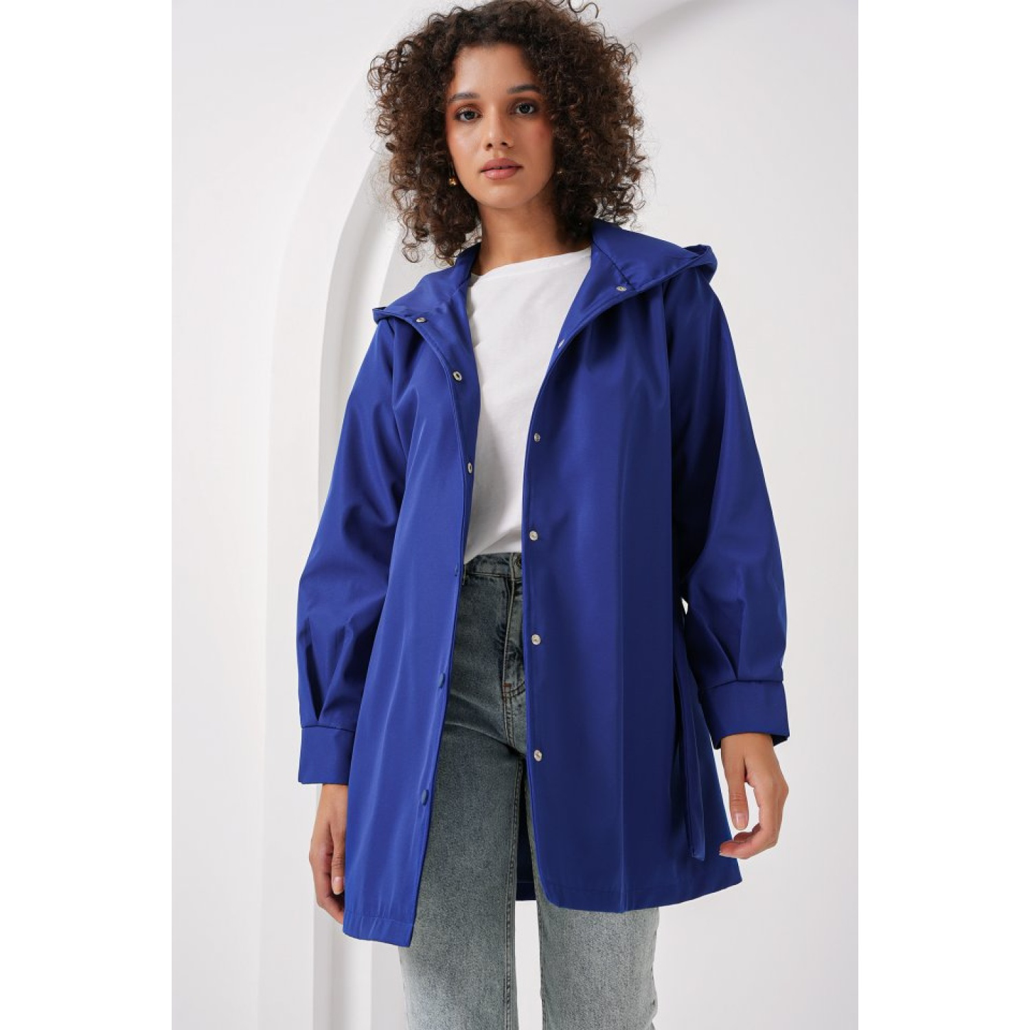 Lucky Life Kadın Kapüşonlu Trençkot - Saks