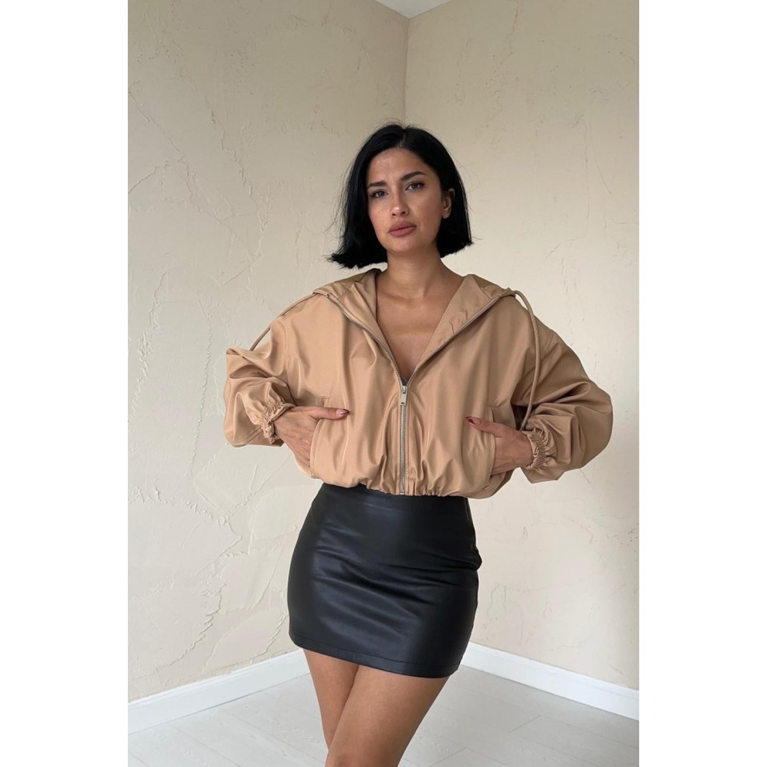 Lucky Life Kadın Vizon Kısa Fermuarlı Bomber Ceket