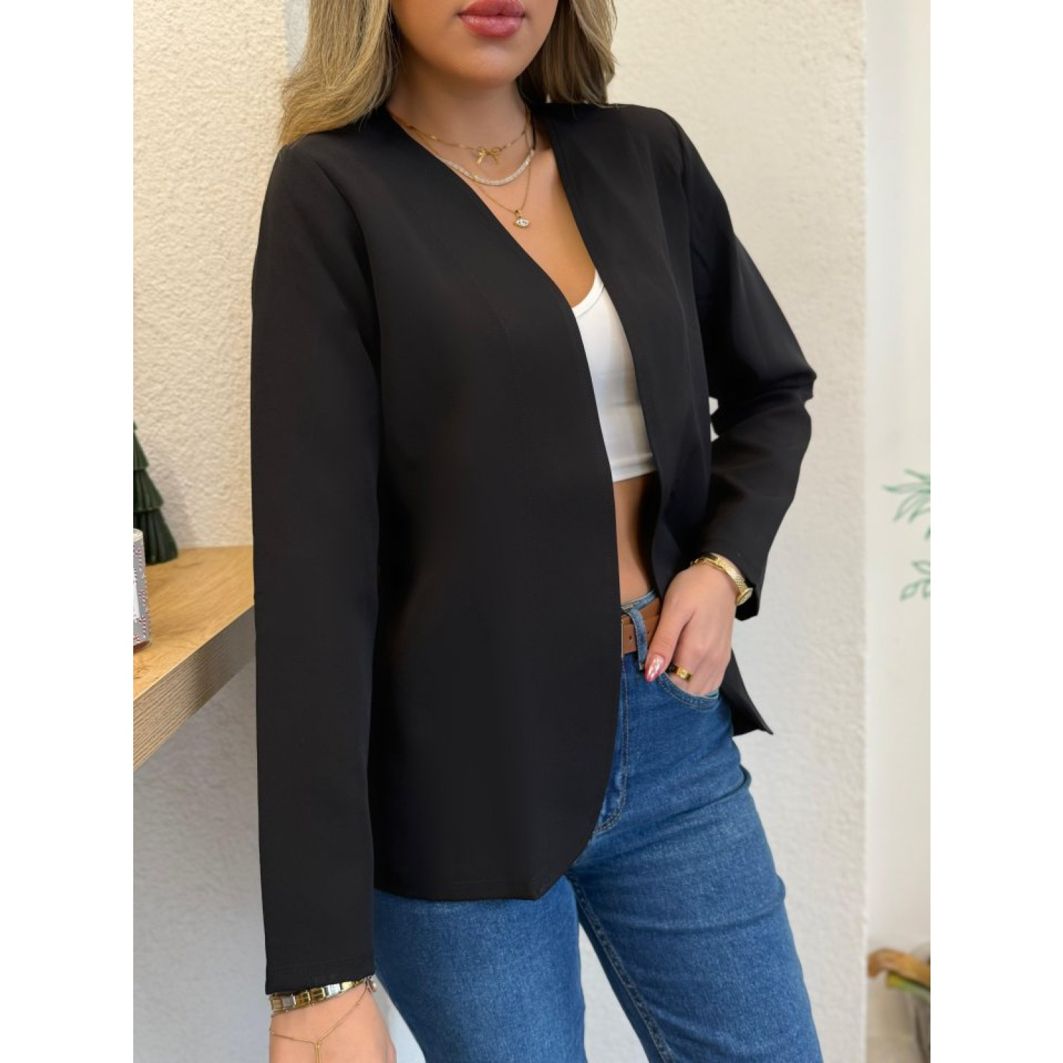 Lucky Life Kadın Uzun Kollu önü Açık Ithal Krep Blazer Ceket