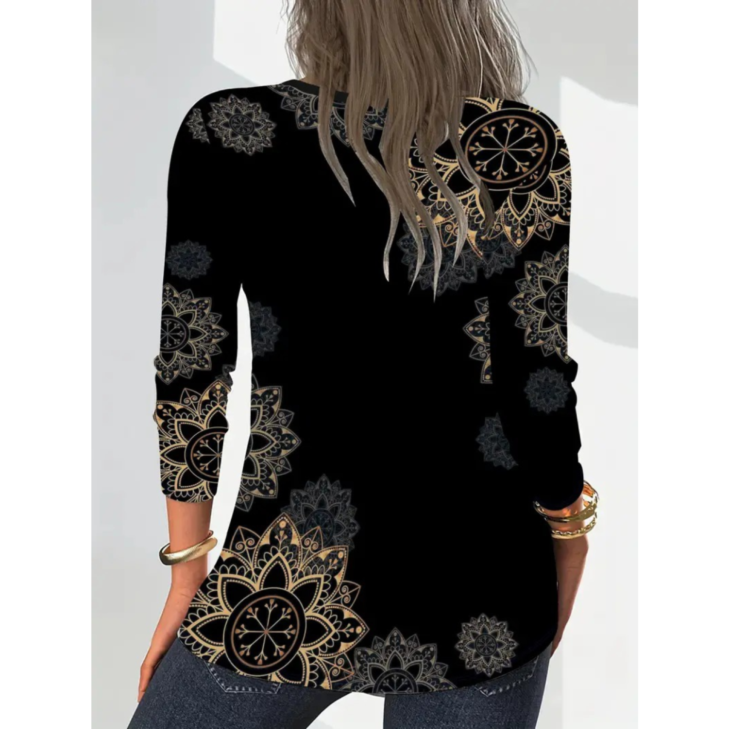 Lucky Life Kadın Uzun Kollu önden Fermuarlı Desenli Süprem Bluz