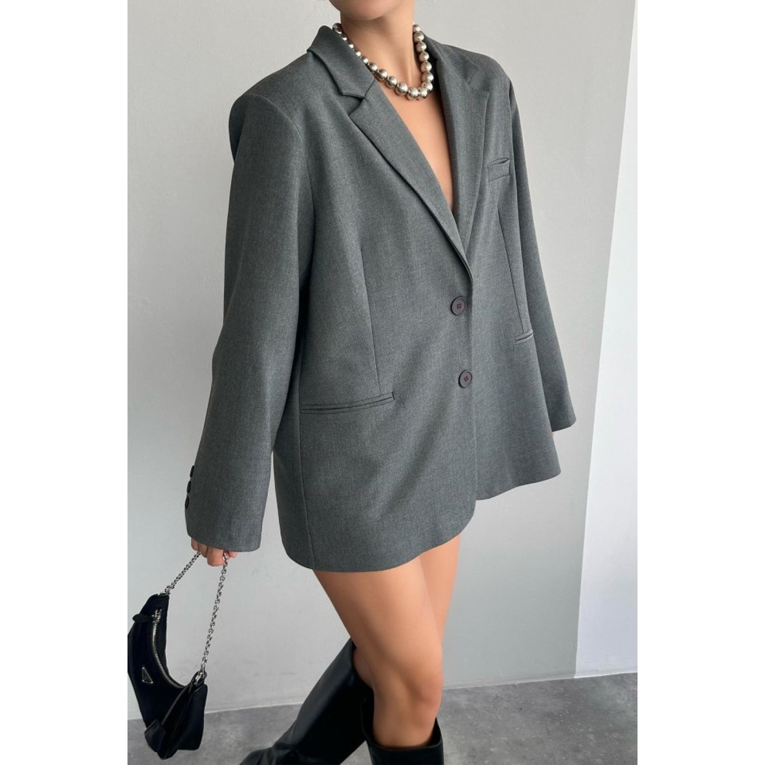 Lucky Life Kadın Oversize Ceket - Gri