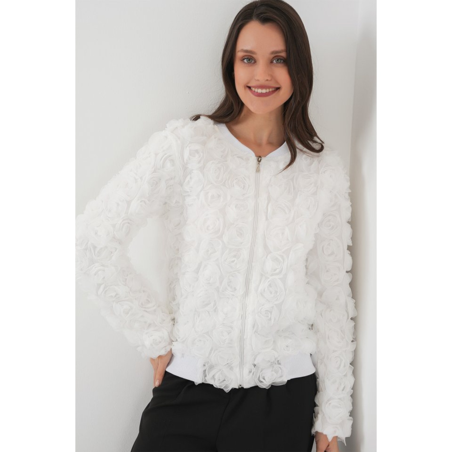 Lucky Life Kadın Güllü Ceket - Beyaz