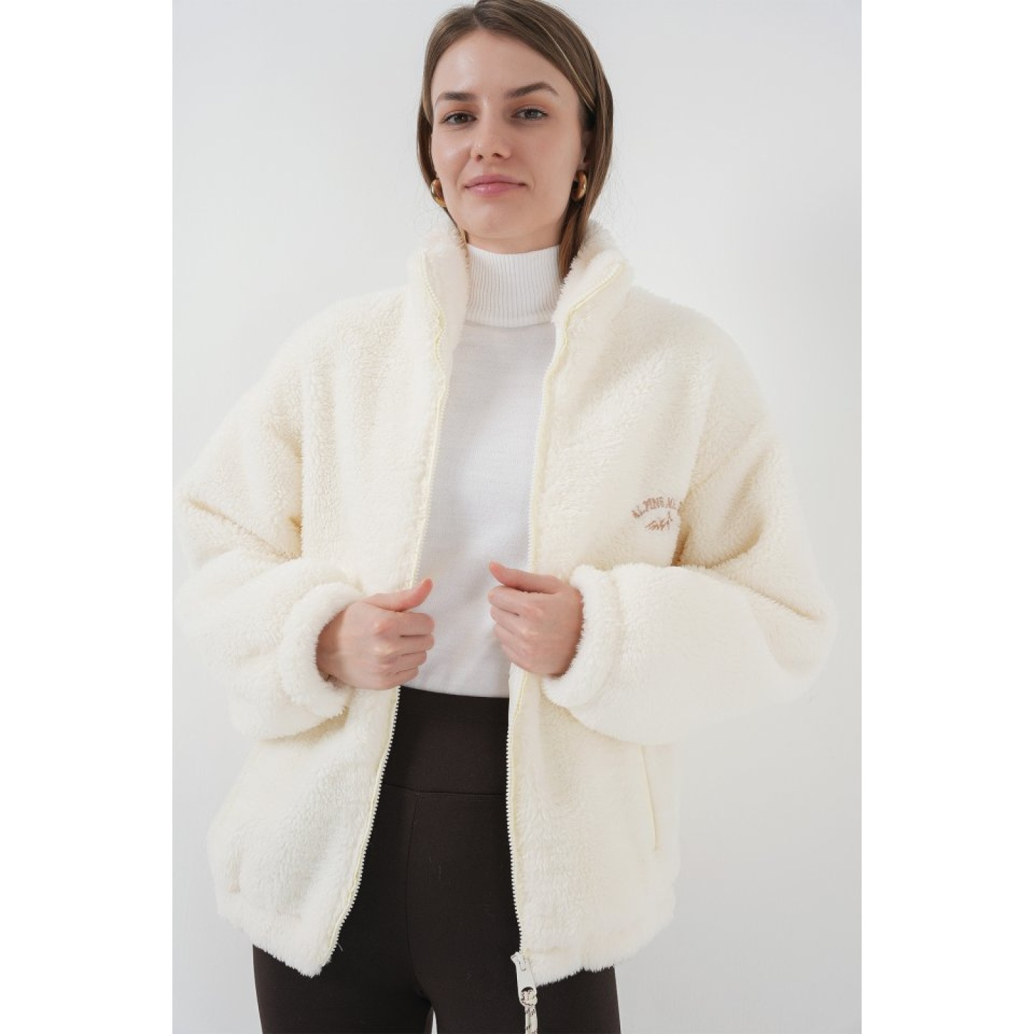 Lucky Life Kadın Peluş Mont Ceket - D.Krem