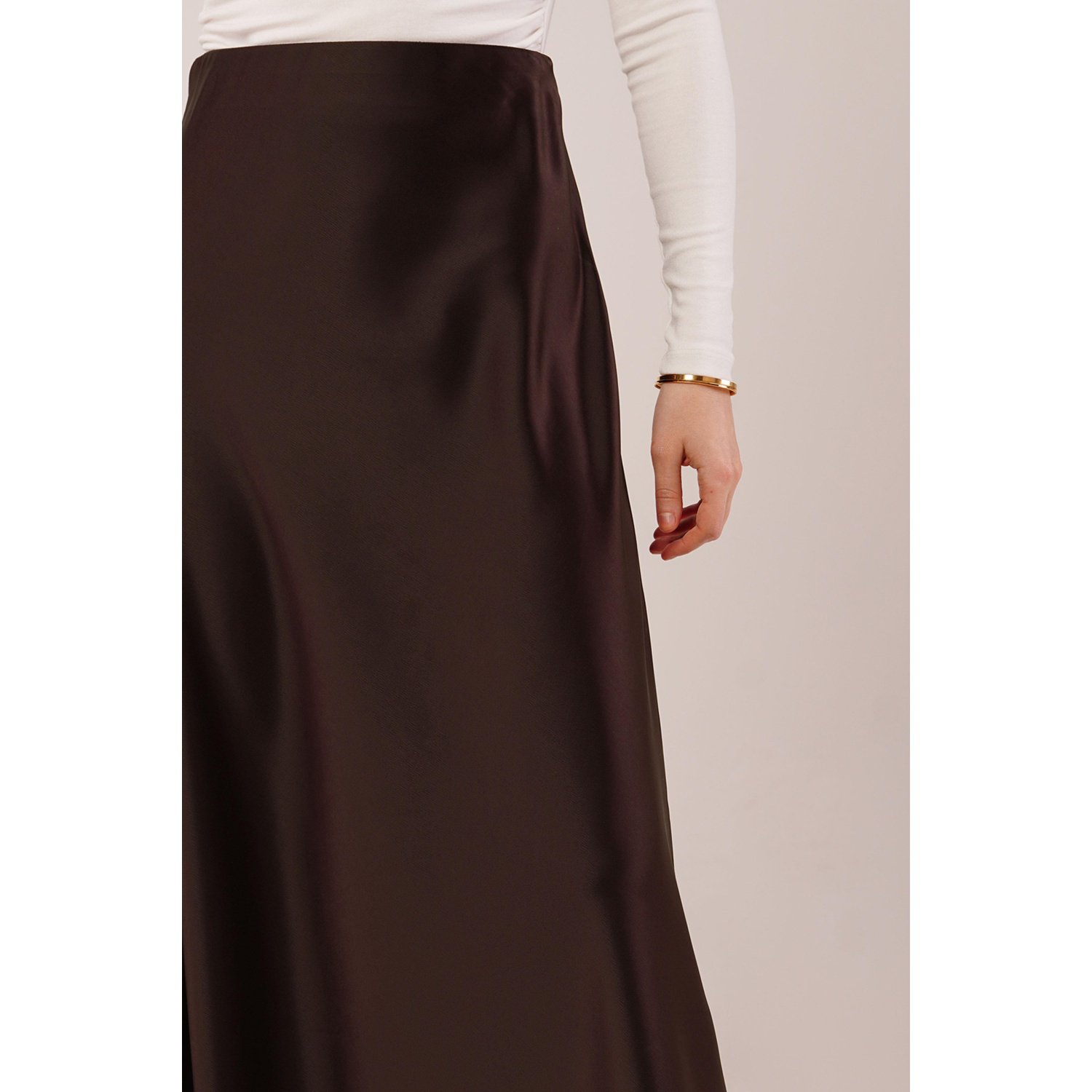 Lucky Life Kadın Çan Kesim Midi Kahverengi Saten Etek