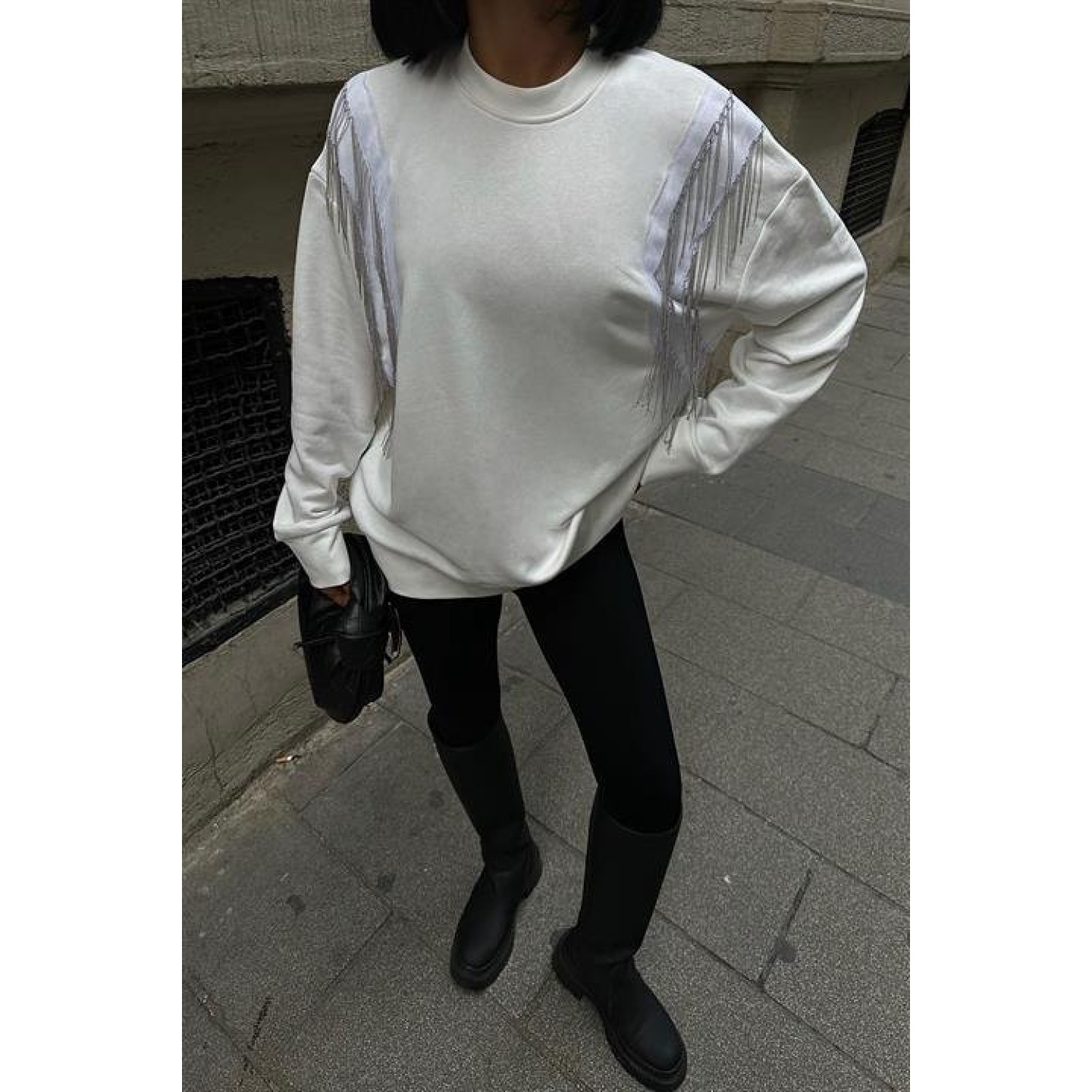 Lucky Life Kadın Metalize Sarkaçlı Sweatshirt