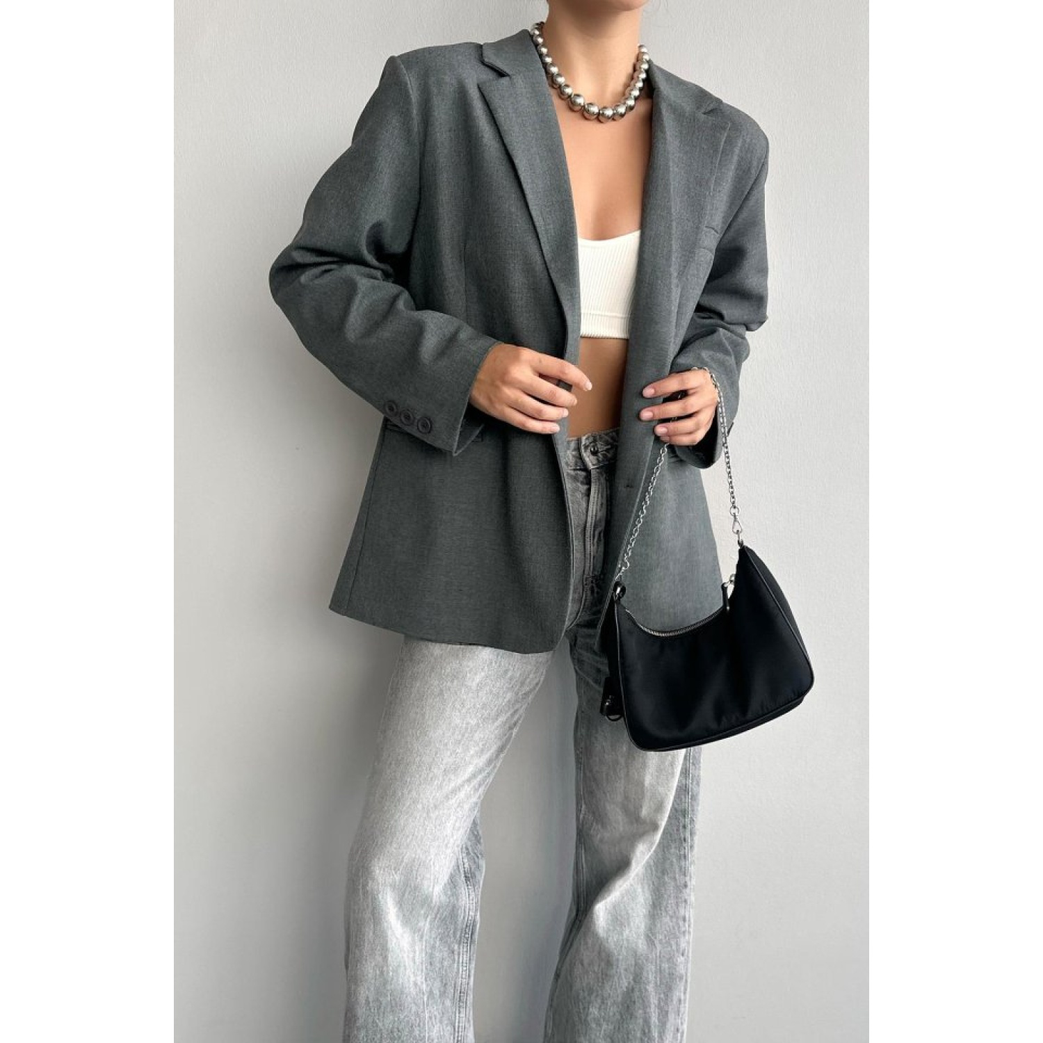 Lucky Life Kadın Oversize Ceket - Gri