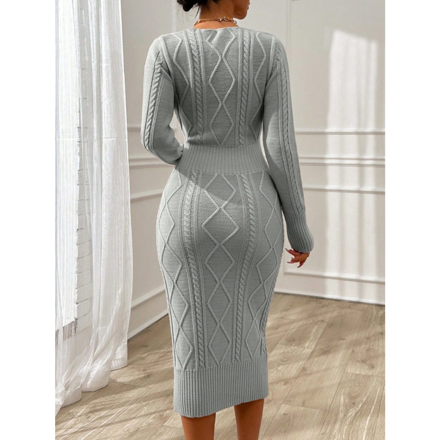 Lucky Life Kadın Uzun Kollu Kruvaze Yaka Triko Midi Boy Elbise Lucky Life Kadın Uzun Kollu Kruvaze Yaka Triko Midi Boy Elbise